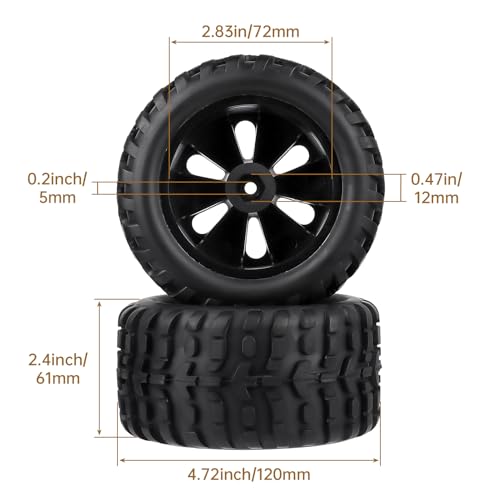 Hobbyfire PreGlued 12mm Hex 110 Scale RC Truck Tires and Wheels Compatible with Traxxas Rustler VXL Redcat Volcano Brushless 2s 3s Lipo - Image 5