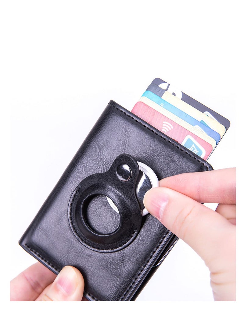SOLARAE Men Airtag Wallet Minimalist Credit Card Wallet Slim PU Leather Money Clip Wallet Automatic Pop Up Bifold AirTag Case Pocket Wallet(Black) - Image 3