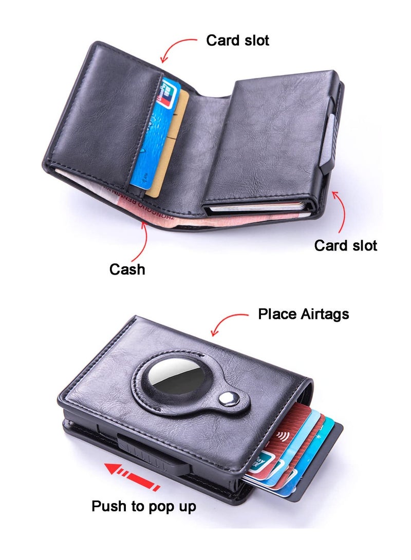SOLARAE Men Airtag Wallet Minimalist Credit Card Wallet Slim PU Leather Money Clip Wallet Automatic Pop Up Bifold AirTag Case Pocket Wallet(Black) - Image 4