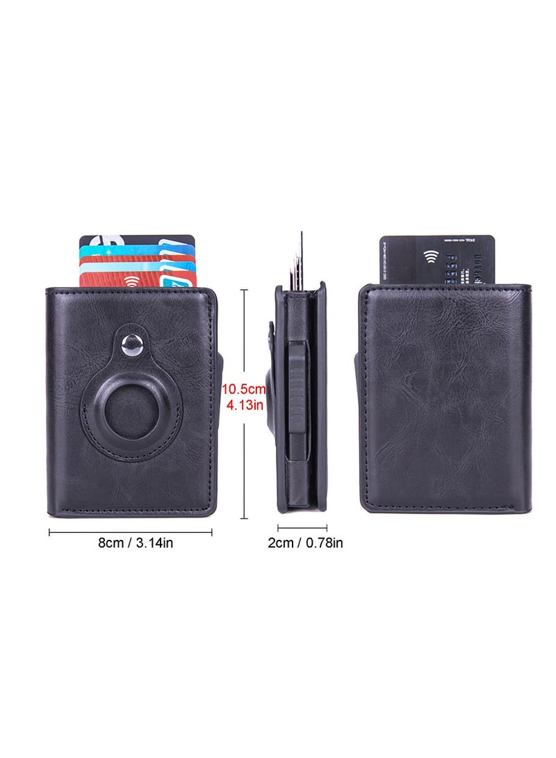 SOLARAE Men Airtag Wallet Minimalist Credit Card Wallet Slim PU Leather Money Clip Wallet Automatic Pop Up Bifold AirTag Case Pocket Wallet(Black) - Image 2