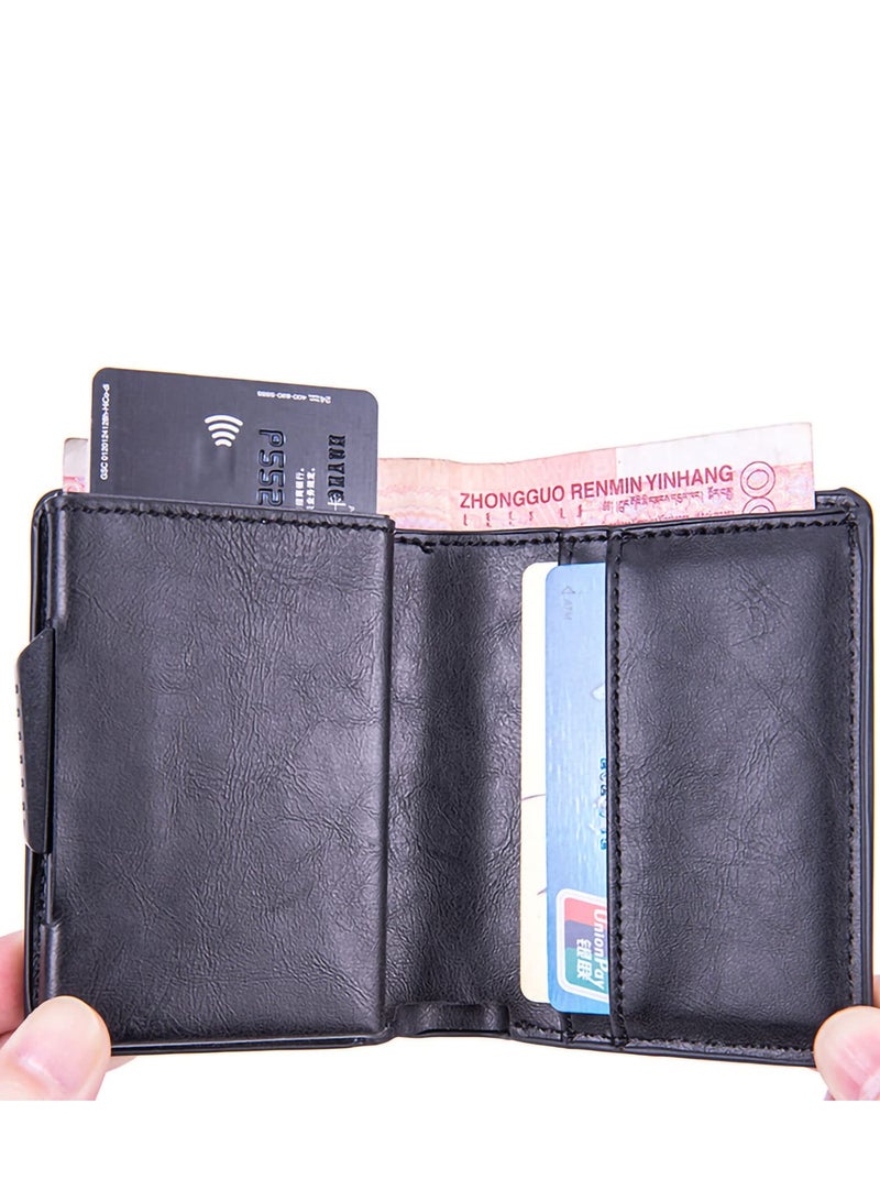 SOLARAE Men Airtag Wallet Minimalist Credit Card Wallet Slim PU Leather Money Clip Wallet Automatic Pop Up Bifold AirTag Case Pocket Wallet(Black) - Image 5