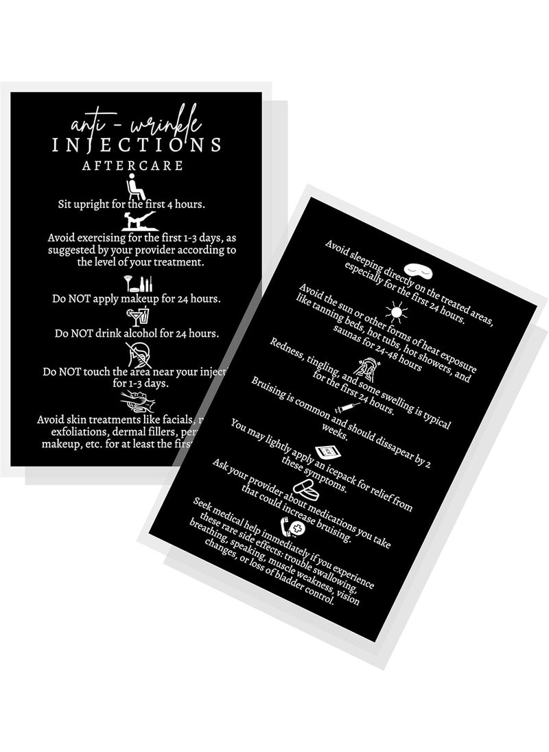 Boutique Marketing LLC Anti-Wrinkle Injection Aftercare Card | 30 Pack | Physical Printed 4x6” inches Postcard Size | Black with White 