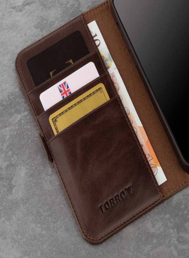 TORRO Leather Case Compatible with iPhone 12 Mini - Genuine Leather Wallet Case/Cover with Card Holder and Stand Function (Dark Brown) - Image 5