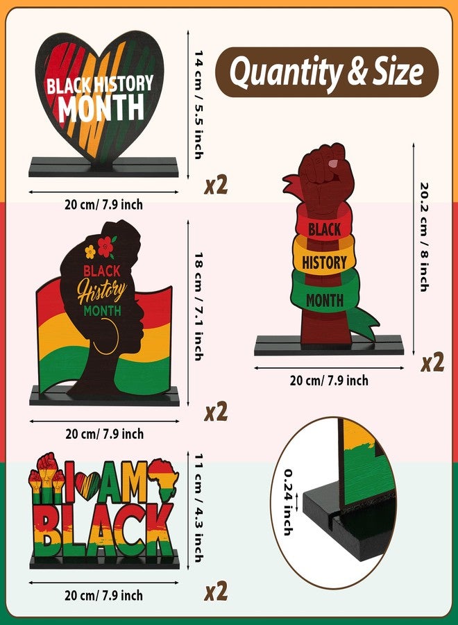 Haooryx Black History Month Wooden Centerpieces Decorations - 8 Pcs Happy Black History Month Table Topper Sign for African American BHM Festival Decor Party Home Holiday Desktop Wood Craft Decoration - Image 2