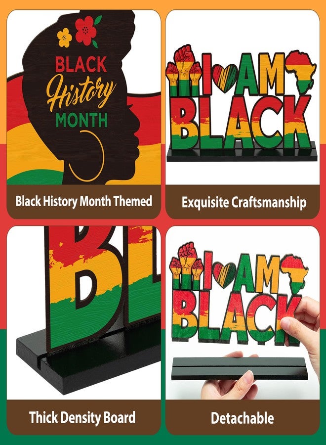 Haooryx Black History Month Wooden Centerpieces Decorations - 8 Pcs Happy Black History Month Table Topper Sign for African American BHM Festival Decor Party Home Holiday Desktop Wood Craft Decoration - Image 3