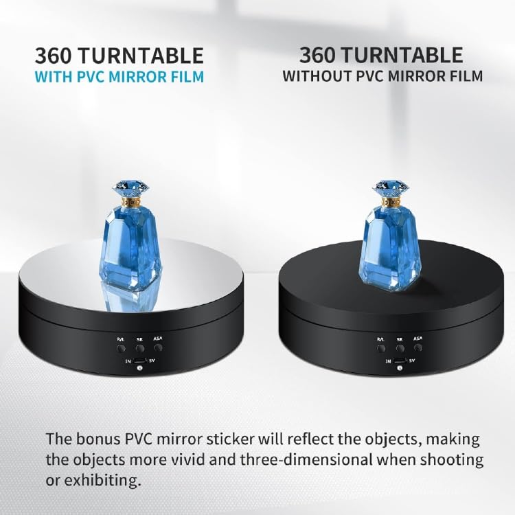 FOLETO Rotating Display Stand 5.4 Inch Electric Turntable 360 Degree Rotation 4 Kg Load Capacity Adjustable Speed Silent Motor Shiny Surface for Photography Jewellery Tumbler Product Showcase - Black - Image 5