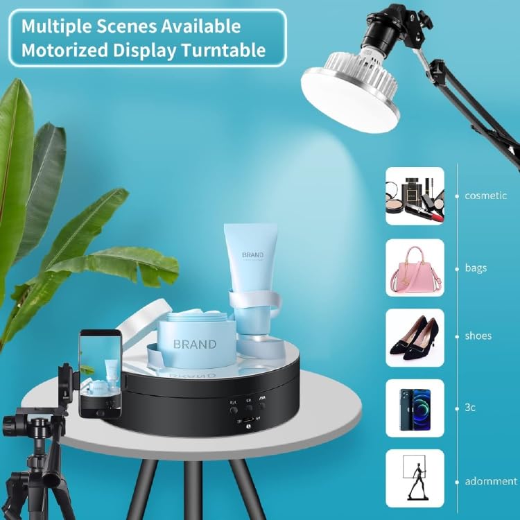 FOLETO Rotating Display Stand 5.4 Inch Electric Turntable 360 Degree Rotation 4 Kg Load Capacity Adjustable Speed Silent Motor Shiny Surface for Photography Jewellery Tumbler Product Showcase - Black - Image 4
