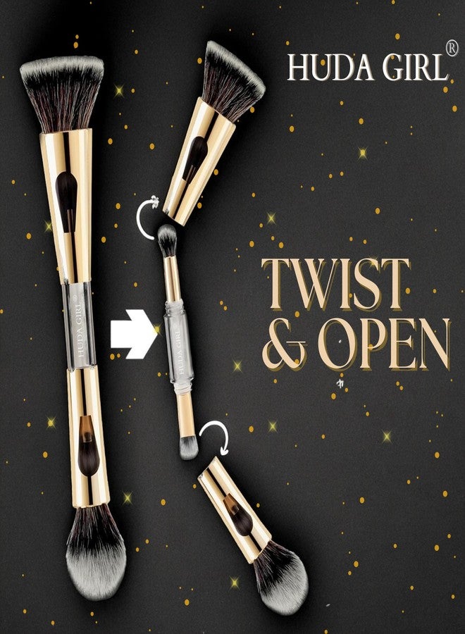 HUDA GIRL 4 in 1 Makeup Brush Set - Ultra Soft Makeup Brushes for Women & Girls, Ace Powder, Blending Eye Shadow & Foundation Brushes, Multifunctional Travel Makeup Brushes Set - Image 4