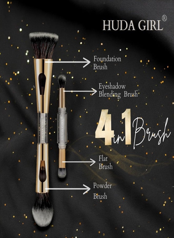 HUDA GIRL 4 in 1 Makeup Brush Set - Ultra Soft Makeup Brushes for Women & Girls, Ace Powder, Blending Eye Shadow & Foundation Brushes, Multifunctional Travel Makeup Brushes Set - Image 2