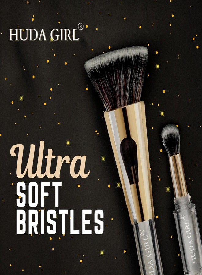 HUDA GIRL 4 in 1 Makeup Brush Set - Ultra Soft Makeup Brushes for Women & Girls, Ace Powder, Blending Eye Shadow & Foundation Brushes, Multifunctional Travel Makeup Brushes Set - Image 3
