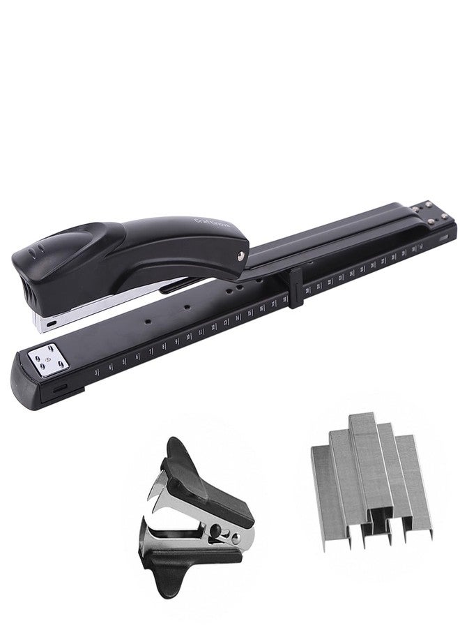 craftinova Long Reach Stapler,with 2000 Staples & Stapler Remover Full Strip，20-25 Sheet Capacity,with Built-in Ruler and Adjustable Locking Paper Guide, Black - Image 1