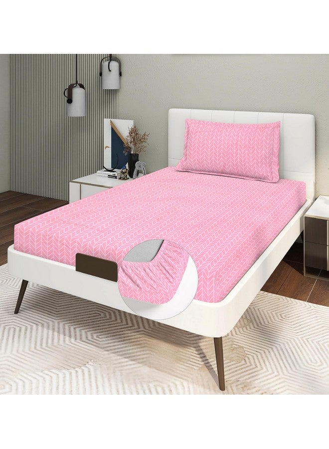 RD TREND Presents Luxurious Glace Cotton Super Soft 210 TC 360° Elastic Fitted Bedsheets Single Bed Size (72 x 48 x 8 Inch) with 1 Pillow Cover Size (28 x18), Color- Pink, Solid - Image 5