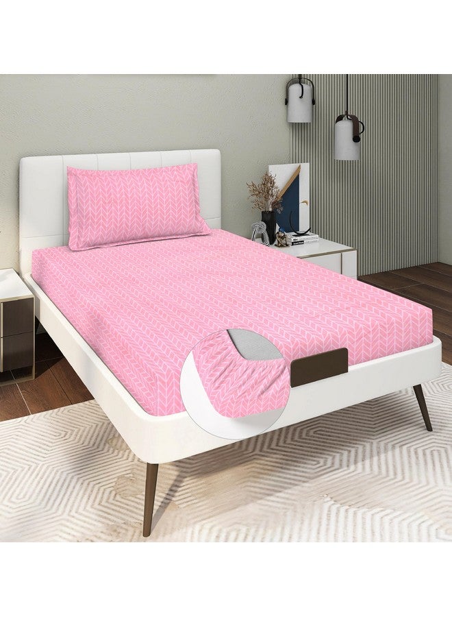 RD TREND Presents Luxurious Glace Cotton Super Soft 210 TC 360° Elastic Fitted Bedsheets Single Bed Size (72 x 48 x 8 Inch) with 1 Pillow Cover Size (28 x18), Color- Pink, Solid - Image 1