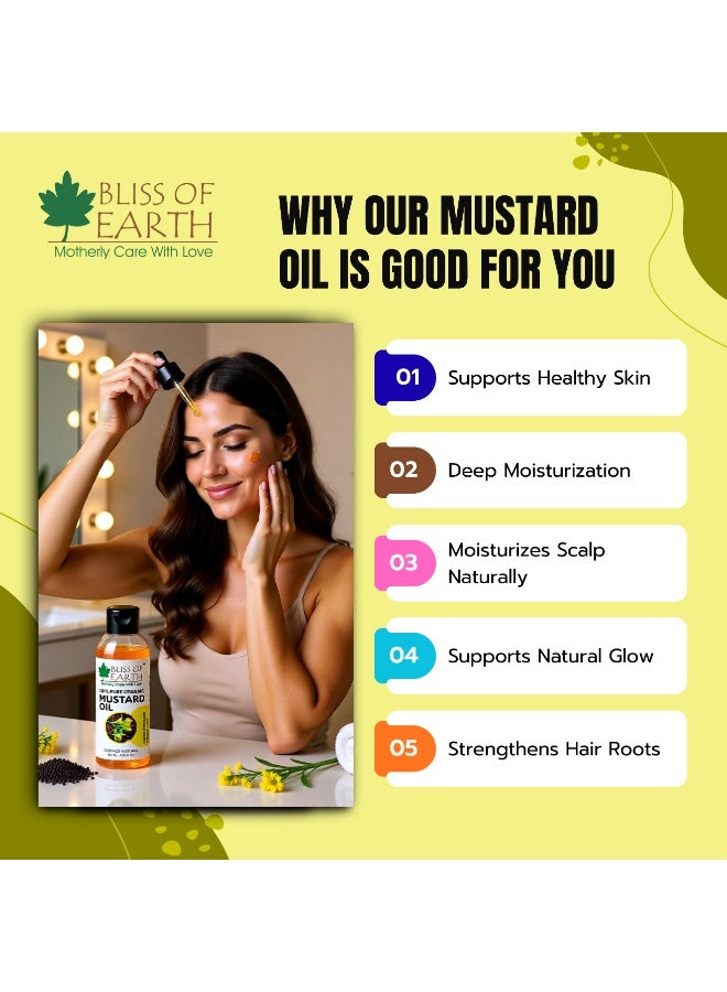 Bliss of Earth Cold Pressed Mustard Oil For Hair 100ml | 100% Pure Natural Sarson Oil for Hair, Skin & Baby Massage | Body Massage Oil | Scalp Care | Hexane Free | - Image 4
