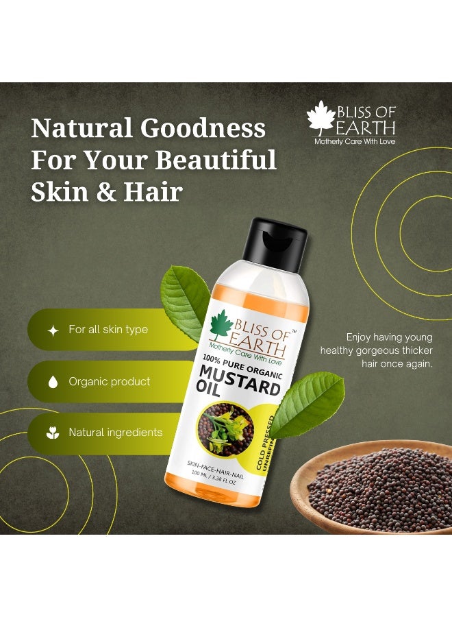 Bliss of Earth Cold Pressed Mustard Oil For Hair 100ml | 100% Pure Natural Sarson Oil for Hair, Skin & Baby Massage | Body Massage Oil | Scalp Care | Hexane Free | - Image 3