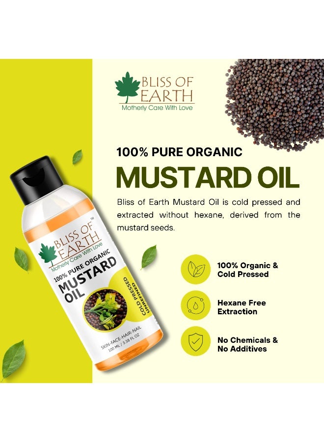 Bliss of Earth Cold Pressed Mustard Oil For Hair 100ml | 100% Pure Natural Sarson Oil for Hair, Skin & Baby Massage | Body Massage Oil | Scalp Care | Hexane Free | - Image 2