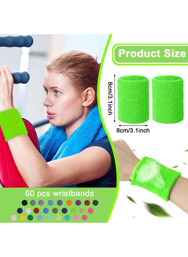 Vinsot 60 Pieces Colorful Sports Wristbands Cotton Wrist Sweat Bands For Women Sweatband Wristbands Wrist Sweatbands For Tennis Basketball Football Running Gymnastics Golf Working Out - Image 3