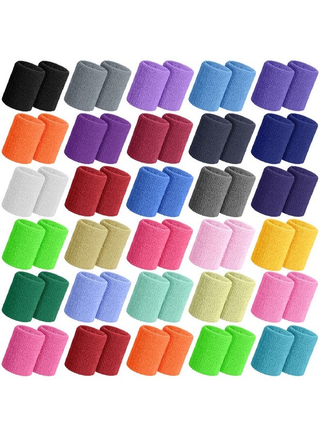 Vinsot 60 Pieces Colorful Sports Wristbands Cotton Wrist Sweat Bands For Women Sweatband Wristbands Wrist Sweatbands For Tennis Basketball Football Running Gymnastics Golf Working Out - Image 2