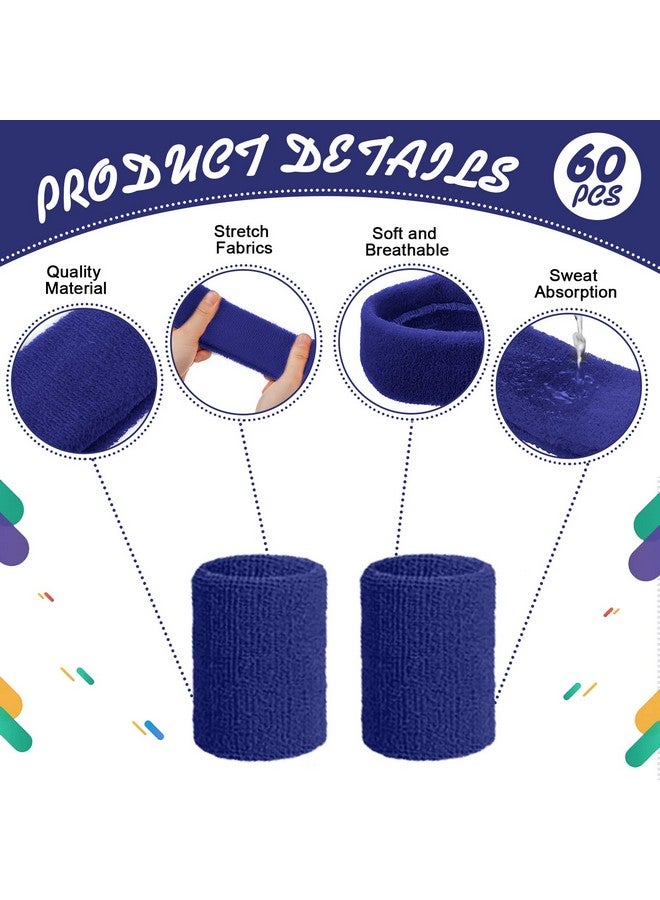 Vinsot 60 Pieces Colorful Sports Wristbands Cotton Wrist Sweat Bands For Women Sweatband Wristbands Wrist Sweatbands For Tennis Basketball Football Running Gymnastics Golf Working Out - Image 4