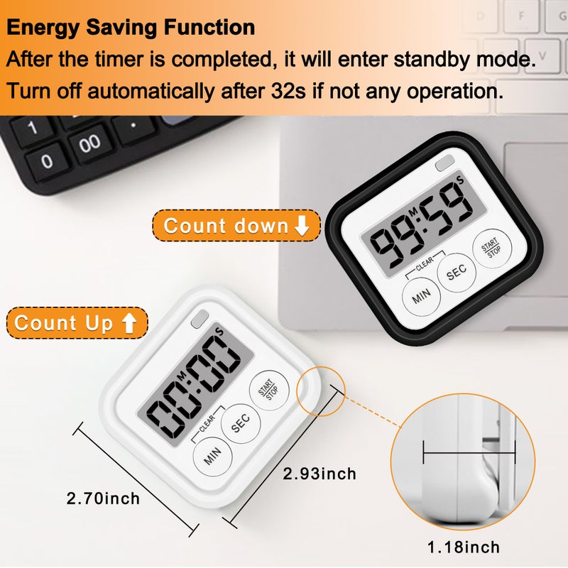 AOUVES Timer, Kitchen Timers for Cooking Classroom Timer for Kids Teachers Magnetic Digital Timers 2 Pack, Black - Image 5