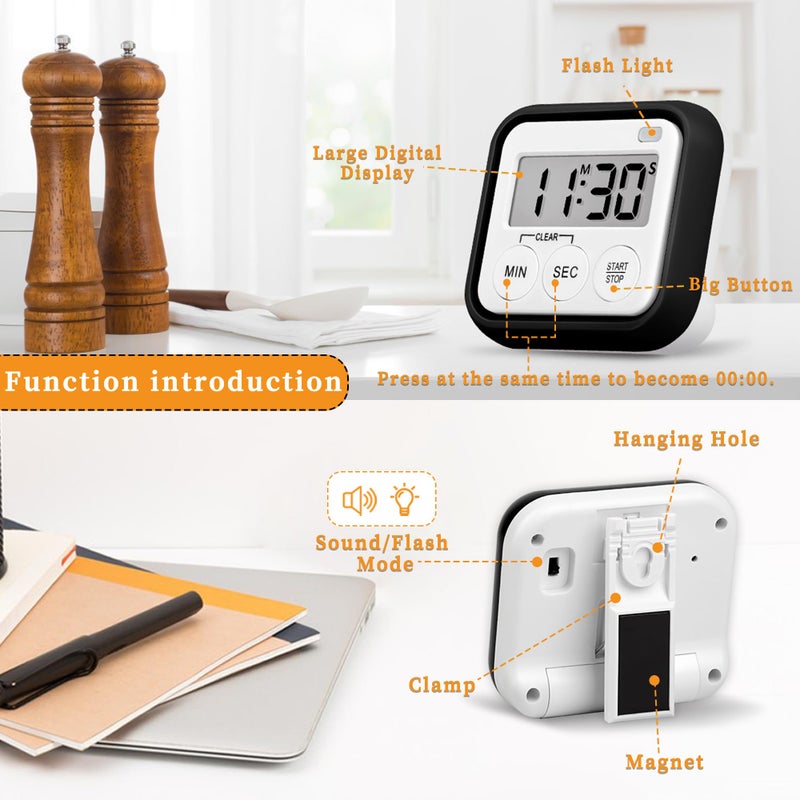AOUVES Timer, Kitchen Timers for Cooking Classroom Timer for Kids Teachers Magnetic Digital Timers 2 Pack, Black - Image 4