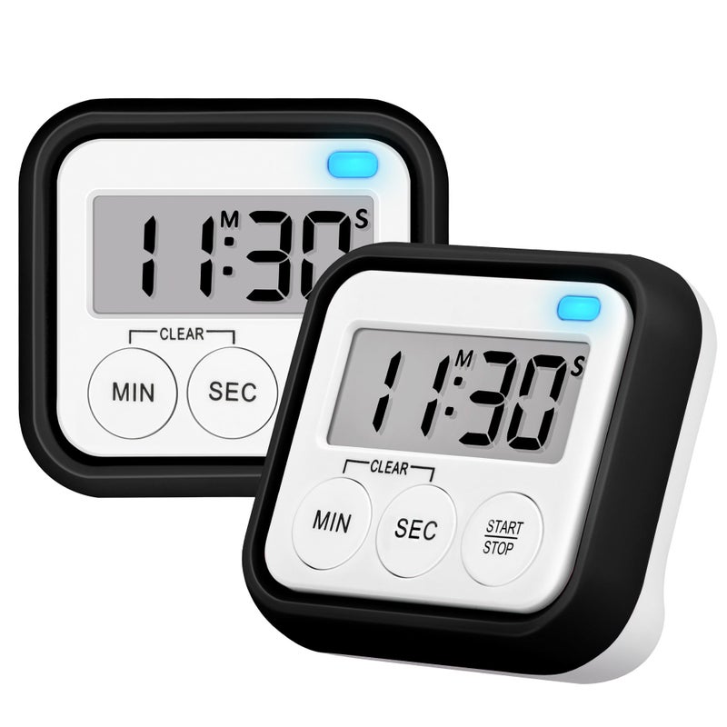 AOUVES Timer, Kitchen Timers for Cooking Classroom Timer for Kids Teachers Magnetic Digital Timers 2 Pack, Black - Image 1