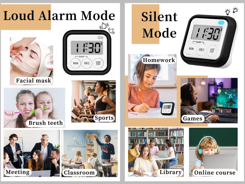 AOUVES Timer, Kitchen Timers for Cooking Classroom Timer for Kids Teachers Magnetic Digital Timers 2 Pack, Black - Image 2