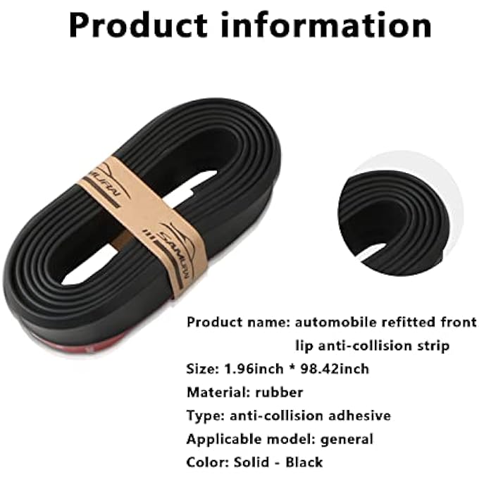 Samurai 1 PC Car Front Bumper Lip, 8.2Ft/2.5M Universal Side Skirt Front Lip Splitter Spoiler Car Front Bumper Guard Waterproof Protection (Black) - Image 2