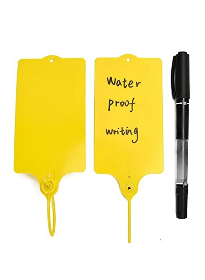 100 بطاقة بلاستيكية، بطاقات شحن، بطاقات مقاومة للماء لوضع العلامات، ملصقات شحن، أختام أمان، أربطة علامات قابلة للكتابة، بطاقات تعليق، بطاقة تخزين مع قلم تحديد واحد (اللون: أصفر) - Image 1
