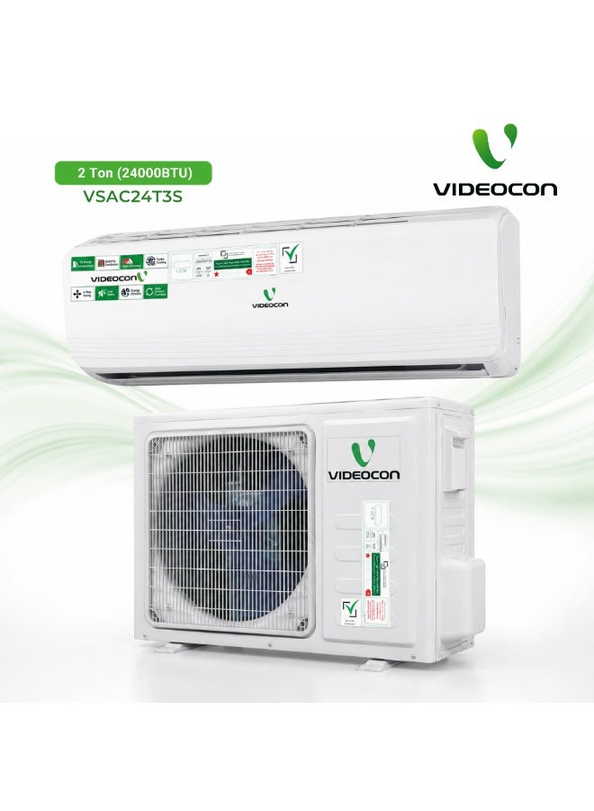 Videocon 2 Ton Split AC, T3 Rated Compressor, R410A Refrigerant, Gold Fin Condenser, 4-Way Swing, Low Noise, Energy Efficient, Auto Restart, 5 Year Compressor Warranty- VSAC24T3S - Image 1