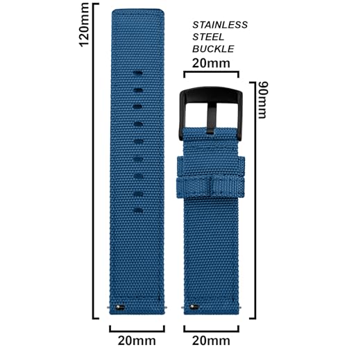 DBLACK ''ENMA'' Nylon Watch Strap, Quick Release Boxy Design Watch Band // For 20mm, 22mm, or 24mm Watch Belt (Choose Your Size & Color) (20mm, Blue) - Image 2