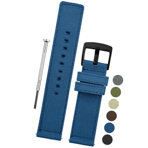 DBLACK ''ENMA'' Nylon Watch Strap, Quick Release Boxy Design Watch Band // For 20mm, 22mm, or 24mm Watch Belt (Choose Your Size & Color) (20mm, Blue) - Image 1