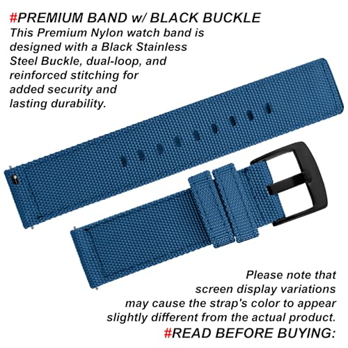 DBLACK ''ENMA'' Nylon Watch Strap, Quick Release Boxy Design Watch Band // For 20mm, 22mm, or 24mm Watch Belt (Choose Your Size & Color) (20mm, Blue) - Image 4