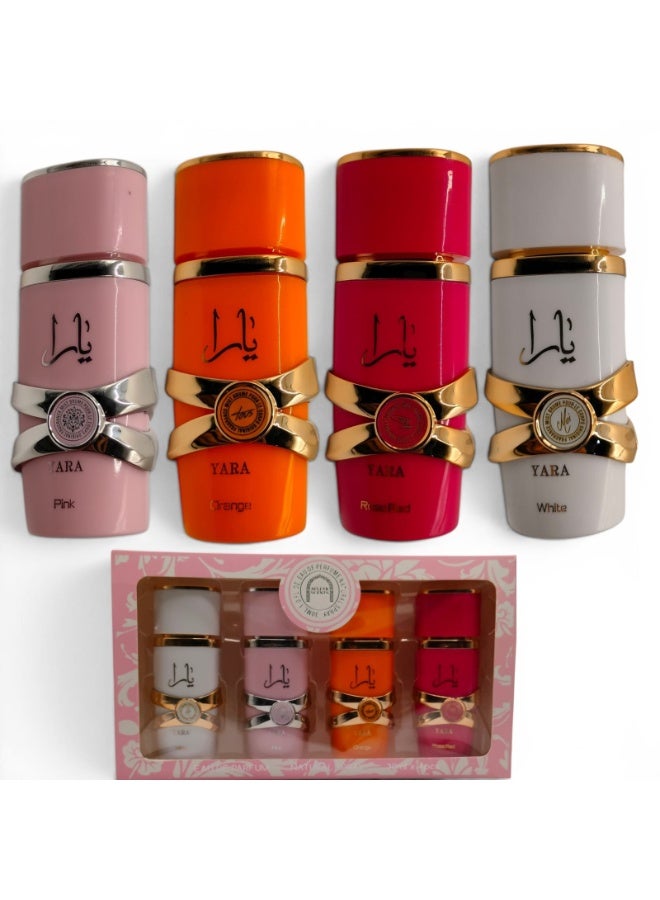 يارا - مجموعة هدايا عطر نسائي طويل الأمد - رائحة زهرية وفواكه - 4 زجاجات × 30 مل - أبيض، وردي، برتقالي، وردي أحمر - Image 4