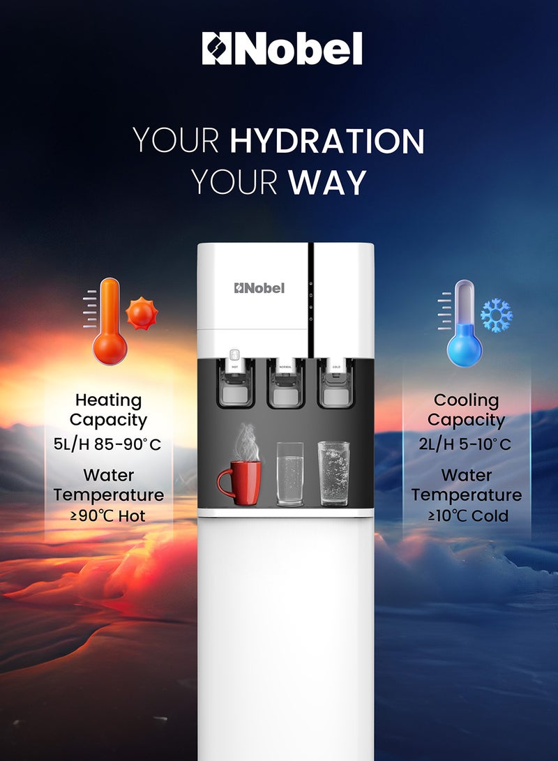 Nobel Water Dispenser, 3 Taps, Hot, Normal, Cold, Bottom Loading, Child Safety Lock NWD800BL White - Image 4