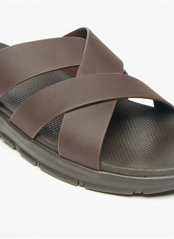 ل ب ل Men's Solid Slip-On Cross Strap Sandals