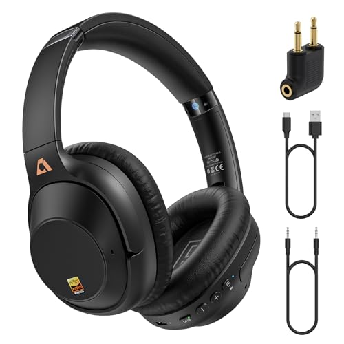 YMOO Bluetooth 5.3 Hybrid Active Noise Cancelling Headphones for Airplane Travel, Wired and Wireless ANC Headphones, 80H Playtime Over Ear Headphone, Low Latency Bluetooth Headset with Mic for Adults - Image 1