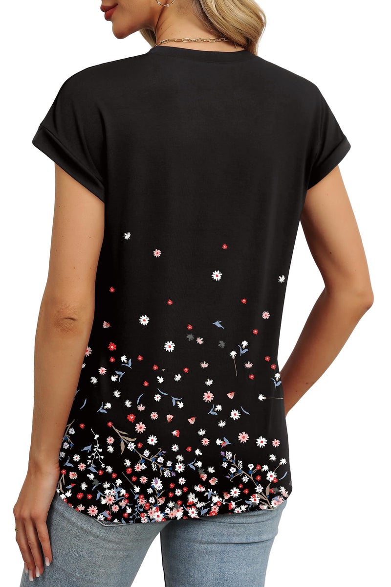 Alaroo Womens Summer Tops Spring 2026 Black Floral Shirt Casual Summer Tshirts Trendy Print 14 XL - Image 4