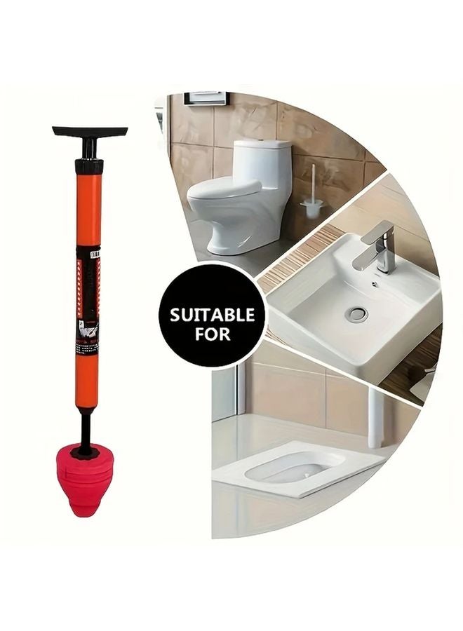 Red Heavy Duty Pneumatic Toilet Plunger Manual Pump Drain Cleaner Thick Rubber Seal - Image 2
