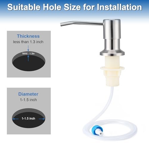 Husfunov Soap Dispenser for Kitchen Sink, Built in Sink Soap Dispenser (Brushed Nickel), Countertop Dish Soap Dispenser Stainless Steel Pump with 47" Extension Tube kit, No Need to Frequent Refills - Image 5