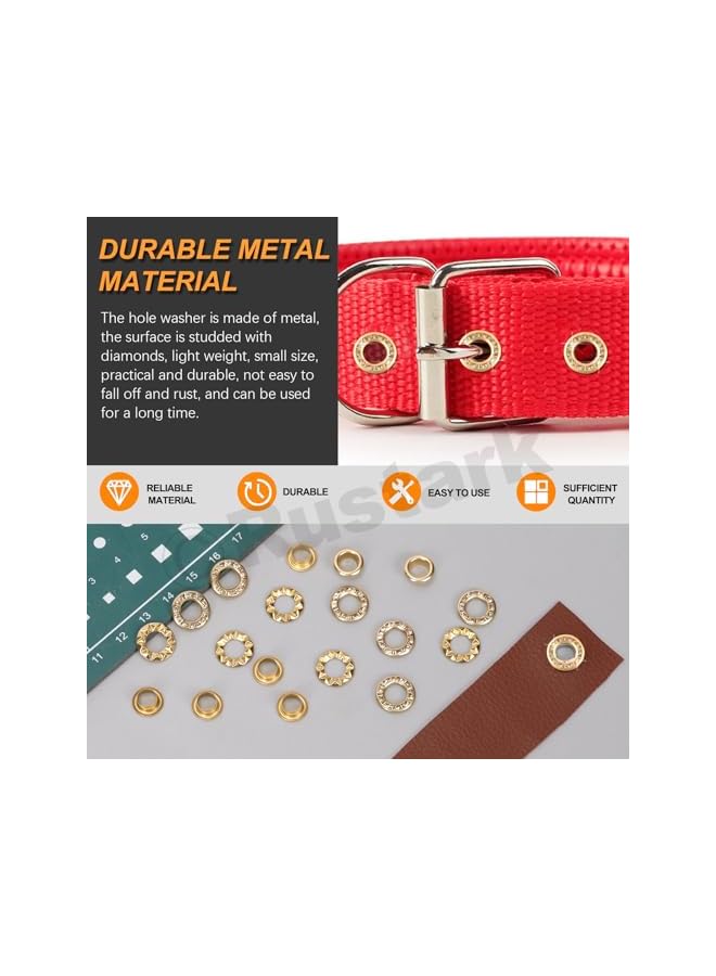 promass 100Pcs Gold 1/4 inch Rhinestone Eyelet Grommet Eyelets and Grommets with Sparkling Design Metal Eyelet with Washer Hole Punch Shiny Rhinestone Boot Eyelet for Clothing Crafts DIY Projects - Image 3