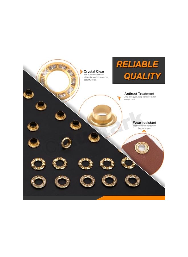 promass 100Pcs Gold 1/4 inch Rhinestone Eyelet Grommet Eyelets and Grommets with Sparkling Design Metal Eyelet with Washer Hole Punch Shiny Rhinestone Boot Eyelet for Clothing Crafts DIY Projects - Image 4
