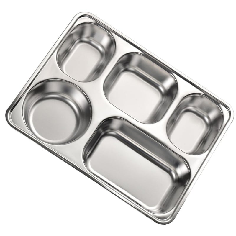 304 Stainless Steel 5 Section Divided Lunch Tray Large Adult Portion Control Meal Prep - Image 2