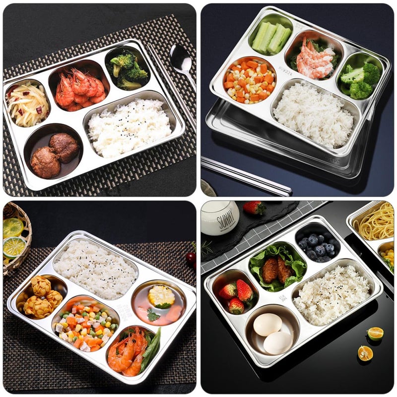 304 Stainless Steel 5 Section Divided Lunch Tray Large Adult Portion Control Meal Prep - Image 4