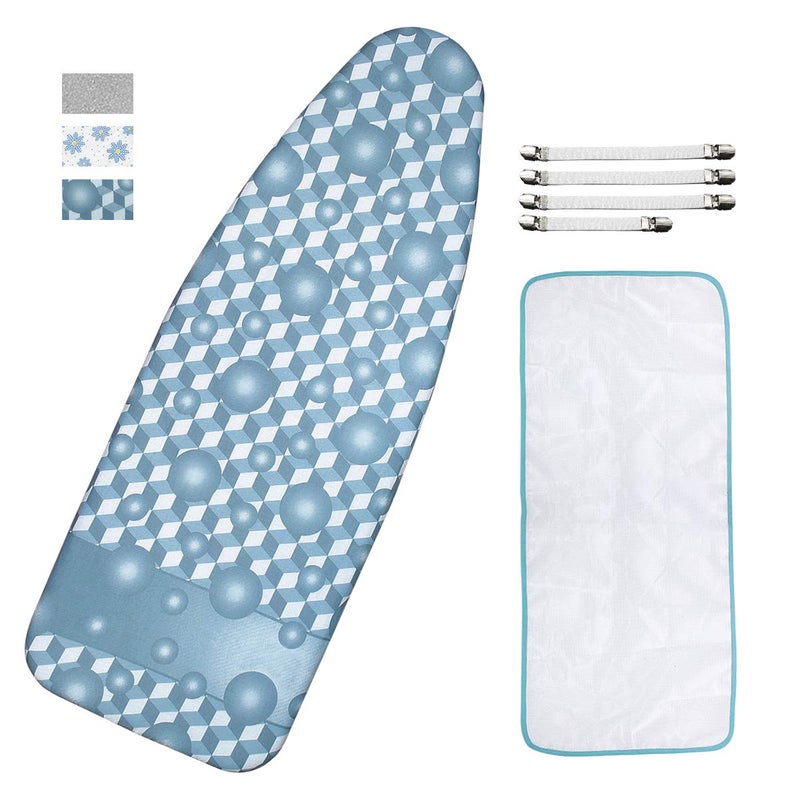 Ironing Board Cover and Pad ExtraWide Fits 18 x 49 Board Thick Padding Scorch  Stain Resistant with Fasteners  Mesh Cloth