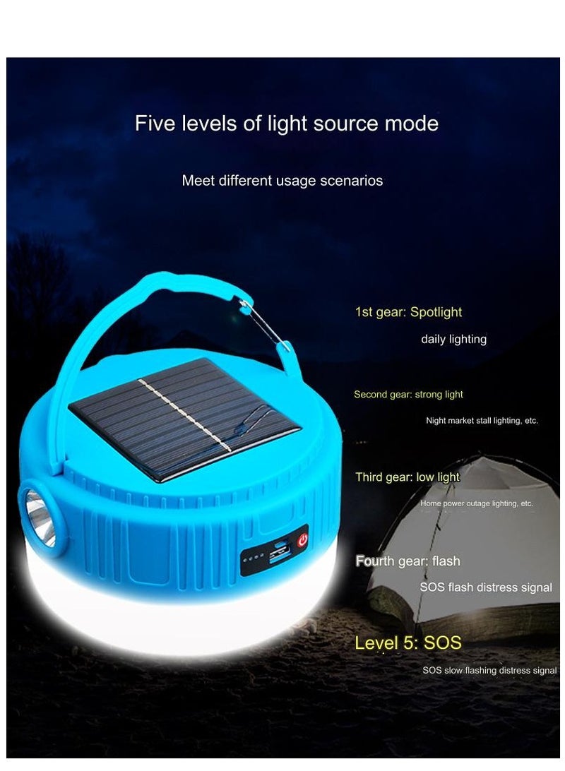 إكسلانت مصباح تخييم خارجي متعدد الوظائف يعمل بالطاقة الشمسية، فانوس إضاءة قابل لإعادة الشحن، عمر بطارية طويل، مصباح معلق لخيمة التخييم - أزرق (كبير) - Image 5