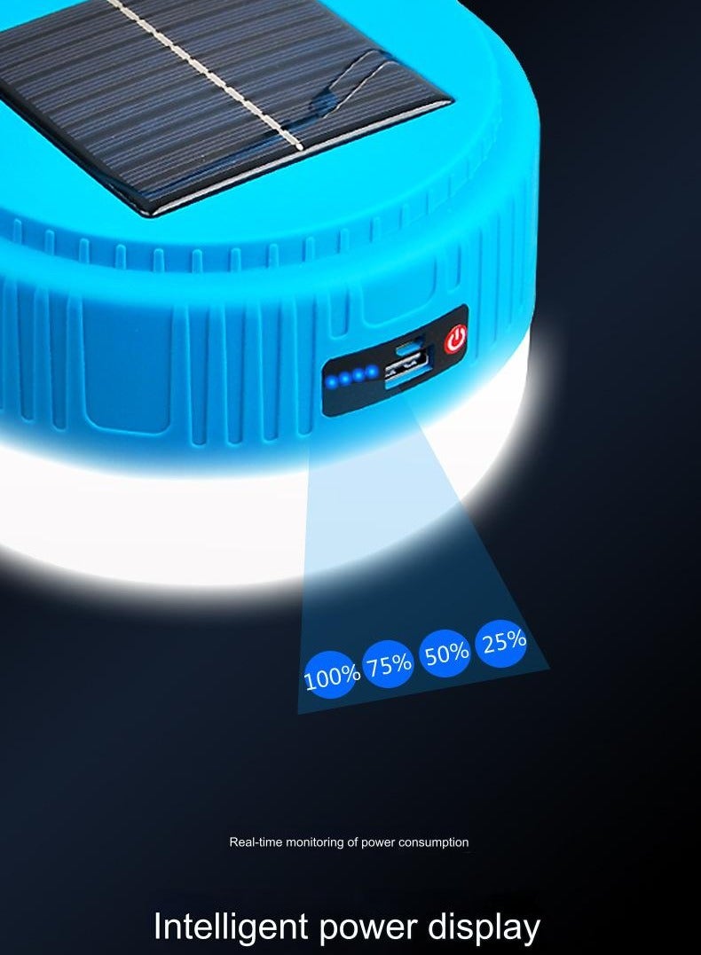 إكسلانت مصباح تخييم خارجي متعدد الوظائف يعمل بالطاقة الشمسية، فانوس إضاءة قابل لإعادة الشحن، عمر بطارية طويل، مصباح معلق لخيمة التخييم - أزرق (كبير) - Image 3