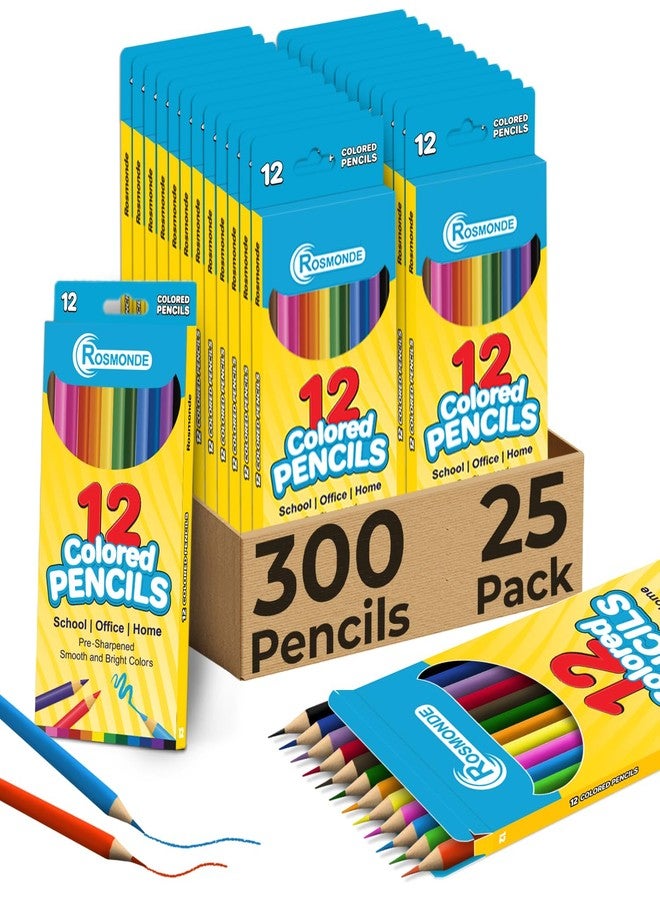 Rosmonde Colored Pencils Bulk 25 Pack | 300 Pencils, Assorted Pre Sharpened Colors Set, 12 Bright Colors, Easy Grip, Ready to Use Pencils for Teachers, Art Stations & Coloring Projects - Image 1