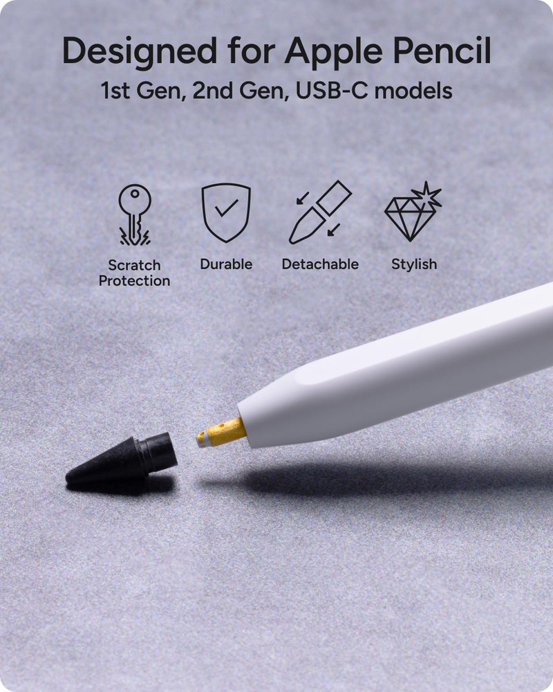 ZAGG رؤوس بديلة من زاج لابل بنسل الجيل الأول، الجيل الثاني، وUSB-C - عبوة من 4، كتابة سلسة، احتكاك مثالي، أسود - Image 5