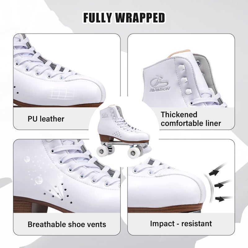 PAPAISON Roller Skates for Women and Men, Deluxe 2 Layer Microfiber Leather Double Row-Classic Roller Skates for Girls, Professional Outdoor Indoor Quad-Skates for Kids & Adultsâ€¦ - Image 5